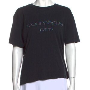 Vintage Courrèges Graphic Print Oversized Cropped Crew Neck T-Shirt